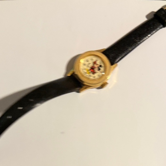 Gold and Black Watch with Leather Strap